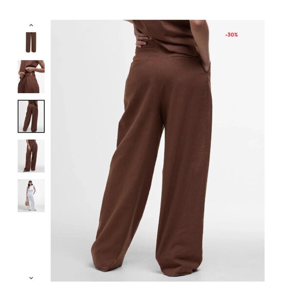 Barbour Lucy Trousers Walnut Wide Leg High Waist Coastal Linen Pants Size 44 - Picture 3 of 3